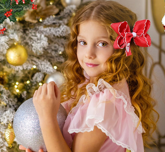 Christmas Santa Claus Reindeer Gingerbread Embroidery Hair Clips Bow Hairpins Girls