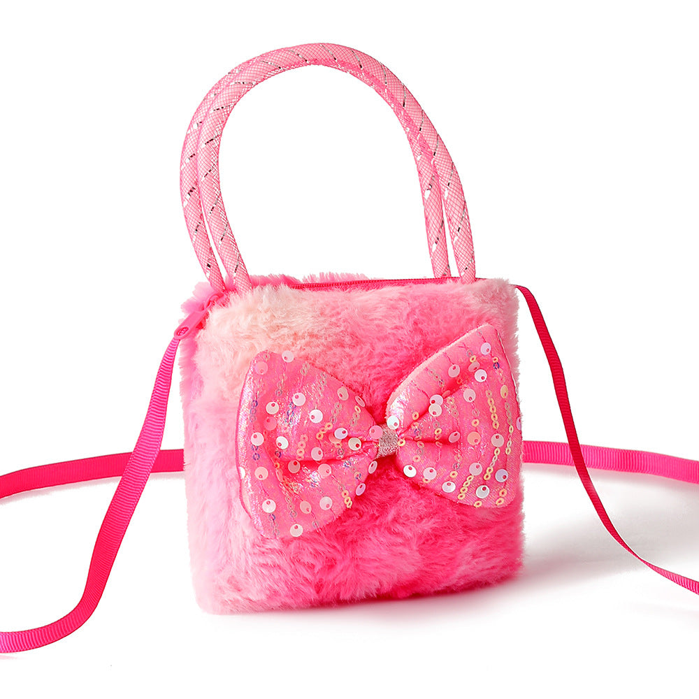 Girls' Plush Crossbody Bag Tie-Dye with Sequin Bow Design 2 colors