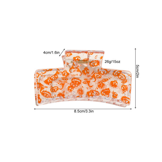 Halloween Pumpkin Bat Print Hair Claw Clip Square Shark Jaw Clip for Bun & Updo Hairstyles