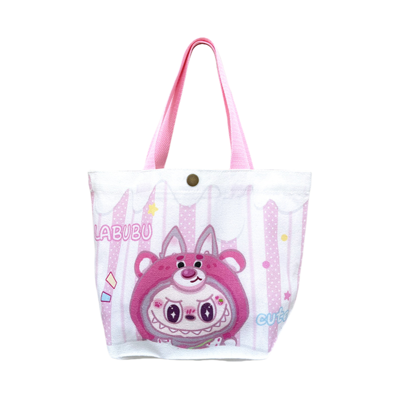 Labubu Cartoon Canvas Tote Bag Shoulder Handbag Portable