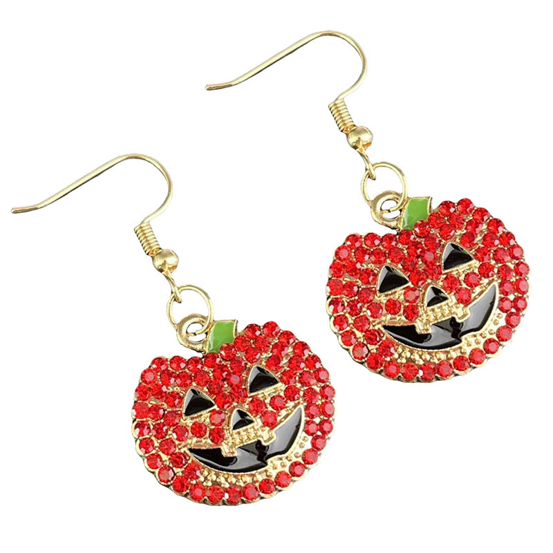 Halloween Pumpkin Ghost Rhinestone Drop Earrings – Sparkling Multicolor Crystal Metal Dangles