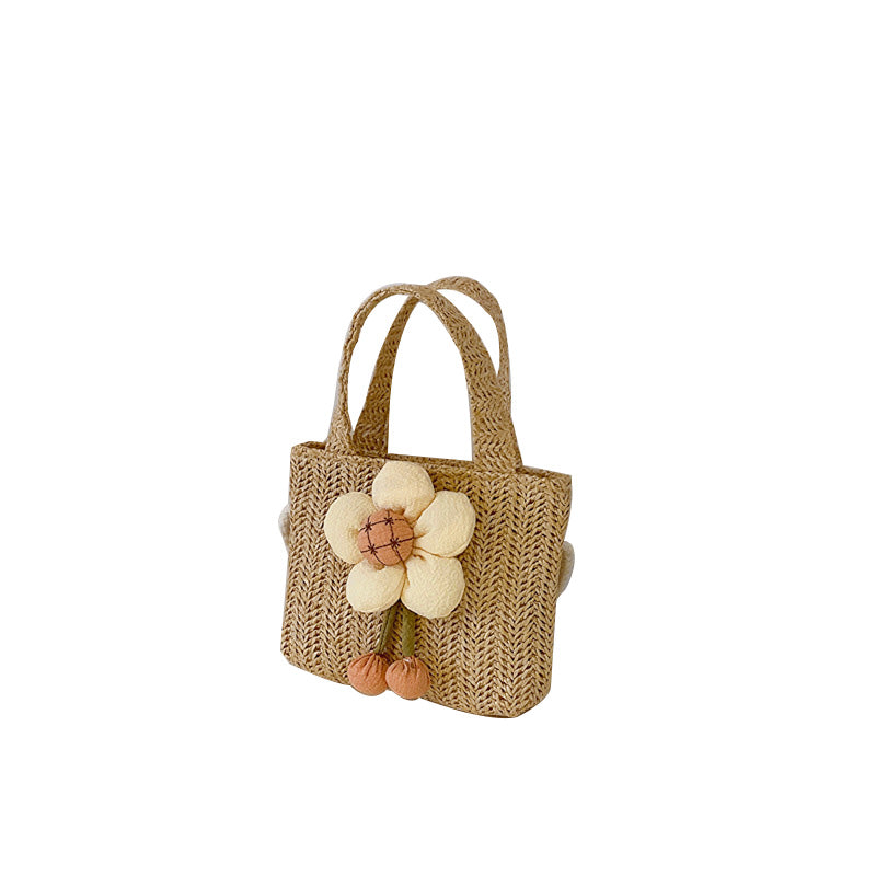 Spring Summer Kids Strawberry Bow Flower Straw Crossbody Bag