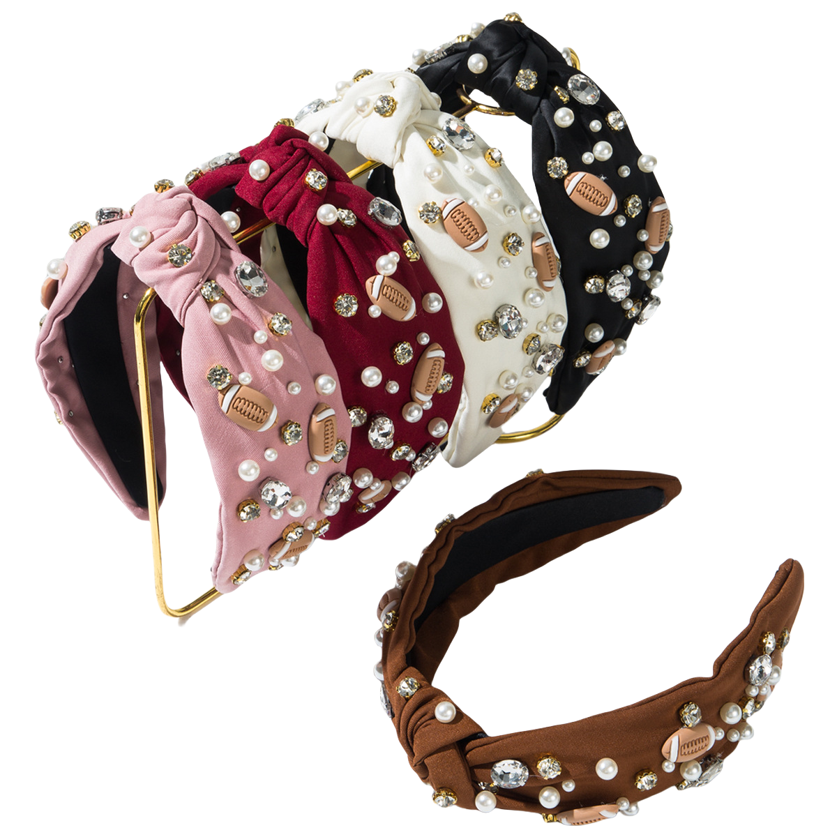 Thanksgiving Fall Autumn American Football Headband Seed Beads Rhinestones Pearl Knot