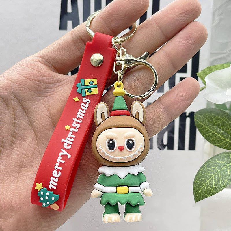 Labubu Christmas Santa Claus Silicone Keychain With Various Character Designs