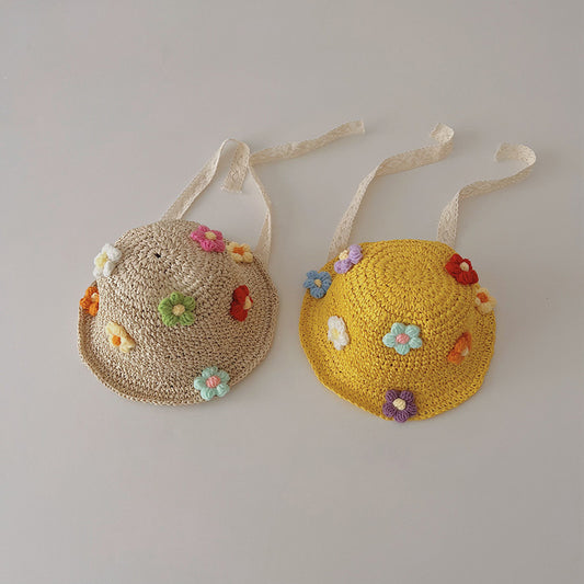 Floral Kids Lace Tie Sun Hat Summer Beach Fisherman Cap