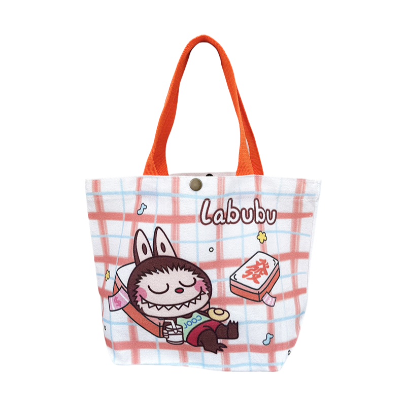 Labubu Cartoon Canvas Tote Bag Shoulder Handbag Portable