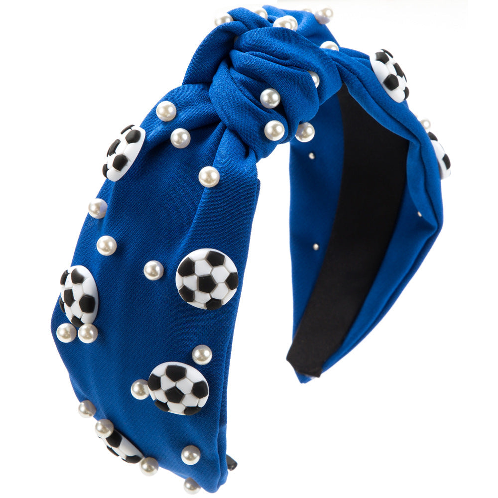 Sporty Knot Headband with Football Pearl & Wide Band Design