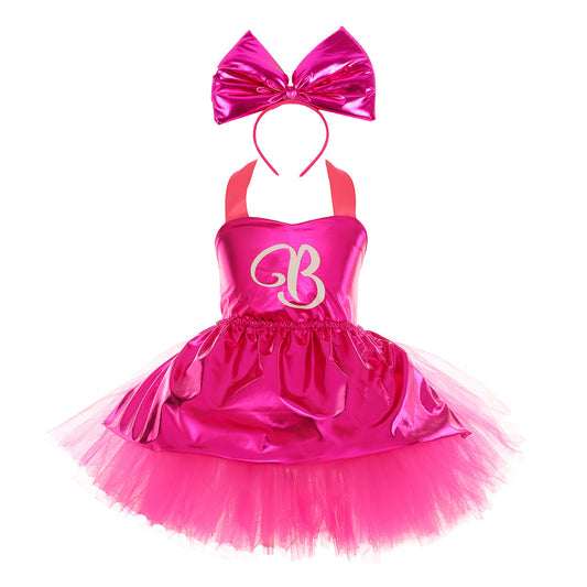 Shiny Tutu Dress with Bow Metallic Princess Costume Set