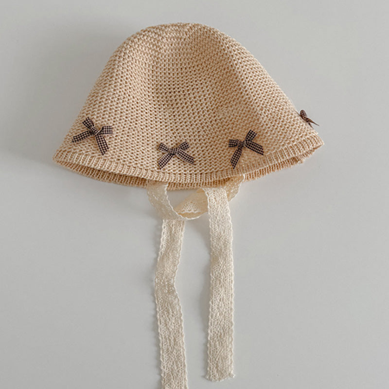 Kids Lace Bow Tie Sun Hat Summer Beach Fisherman Cap