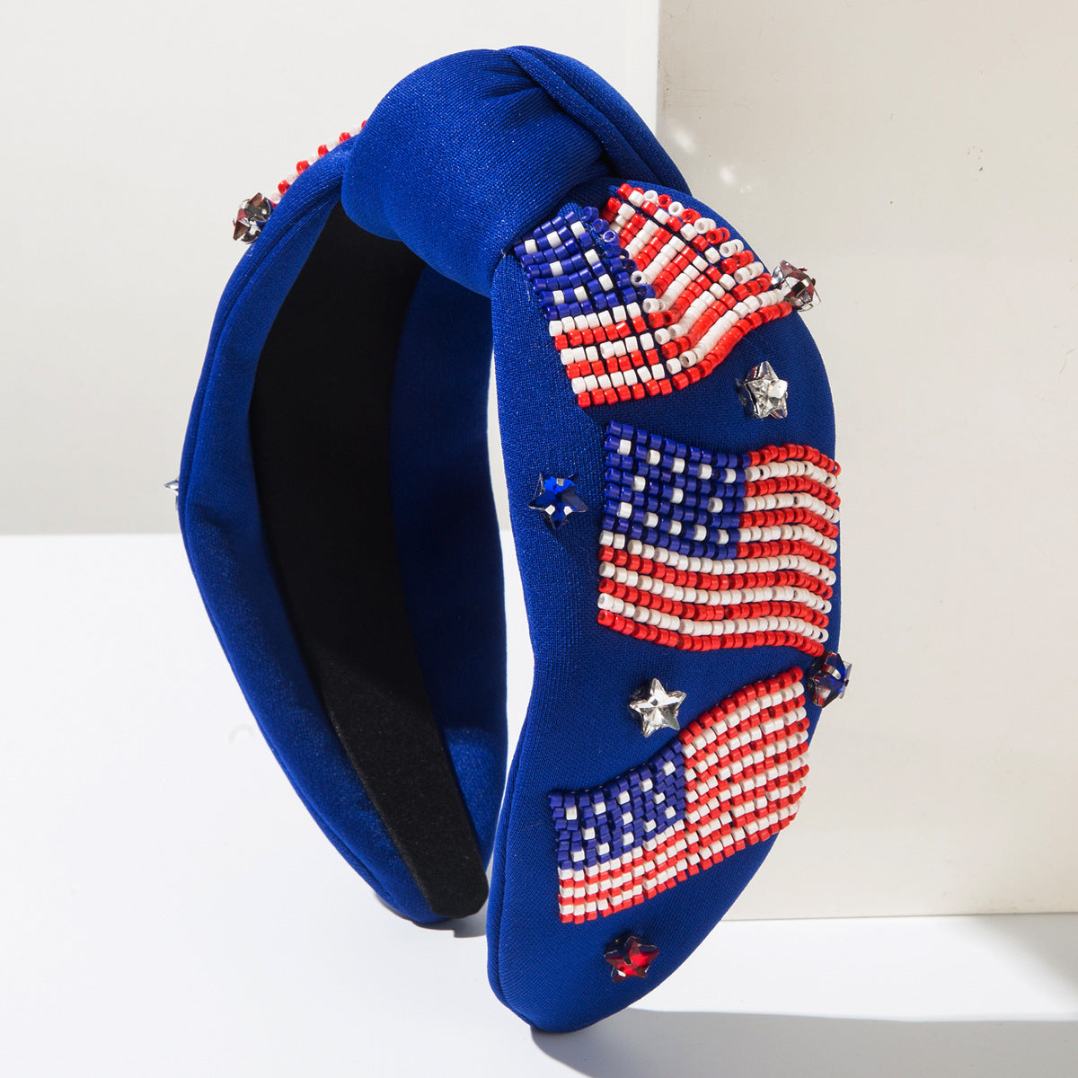USA Flag Headband Seed Beads Rhinestones Pearl Patriotic Day