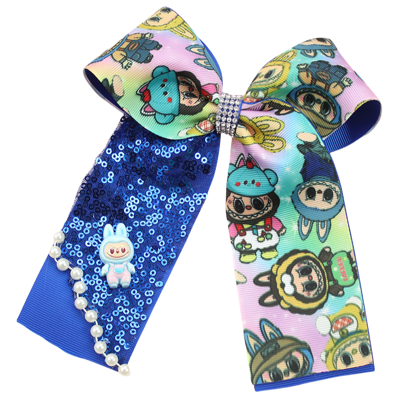 Labubu Printed Hair Clip Fabric Sequins Bow Hair Accessory for Kids Girls