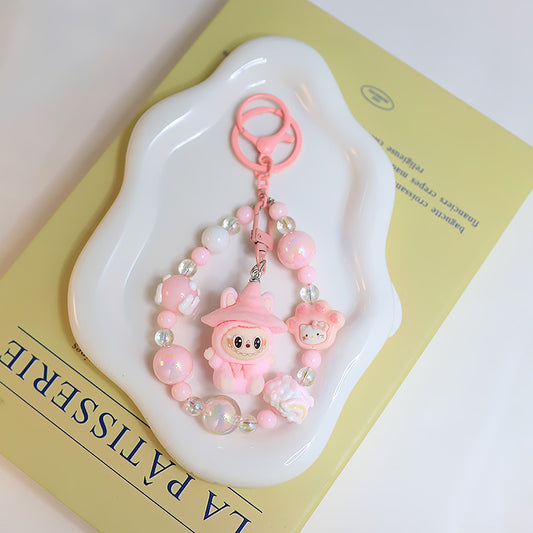 Flocked Labubu Keychain – Cute Character Bag Charm Pendant with Chain