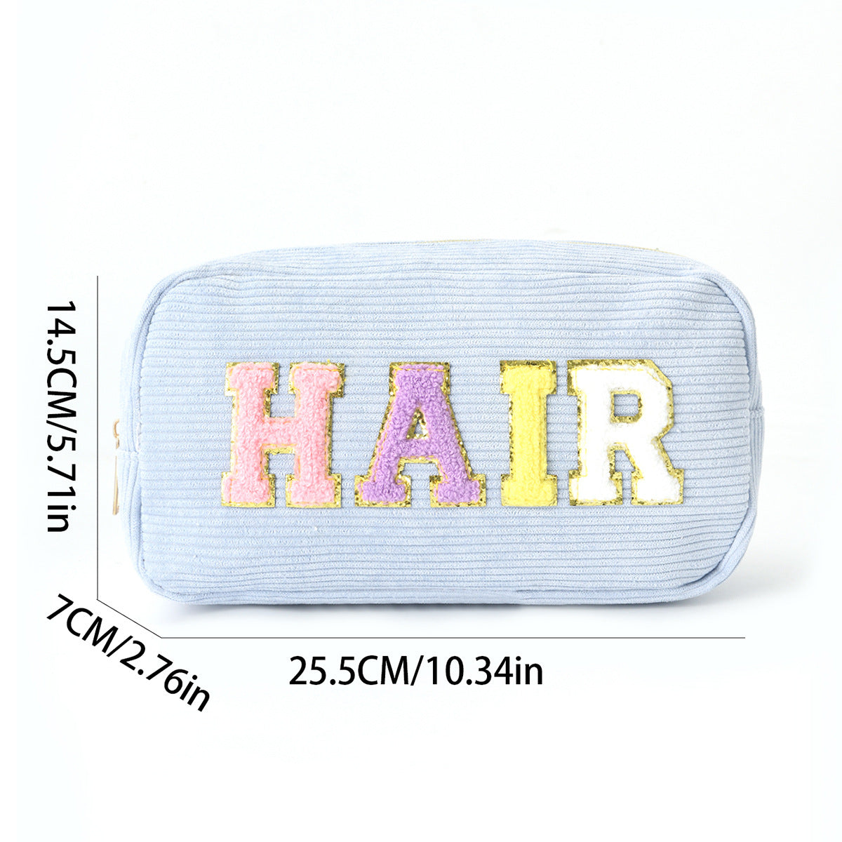 Corduroy Embroidered Makeup Bag with Letters, Portable Large Capacity Cosmetic & Toiletry Pouch