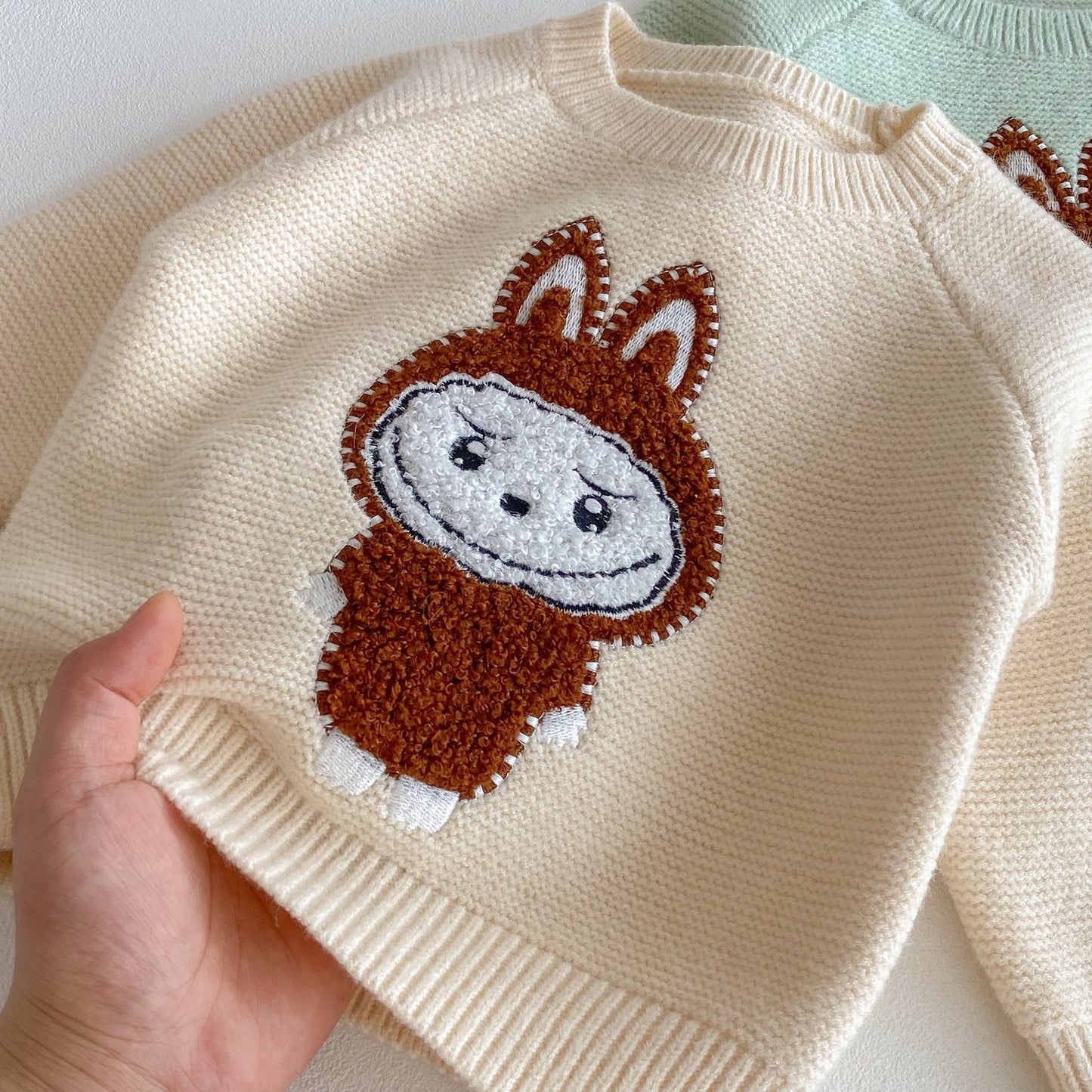 Labubu Pattern 2025 Fall/Winter Kids Cartoon Knit Sweater Unisex Crewneck Pullover