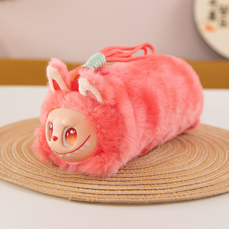 Labubu Plush Lanyard Pencil Case, Cute Tie-Dye Plush Storage Pouch for Kids and Students
