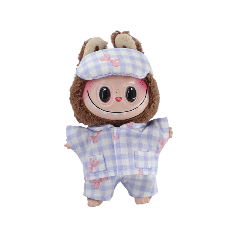 Labubu Plaid Pajamas Set with Sleep Mask Changeable Costume Doll Dress Up