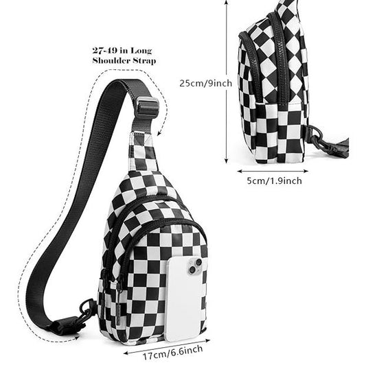 Sport Waist Pack Nylon Checkerboard Crossbody Bag Pastel