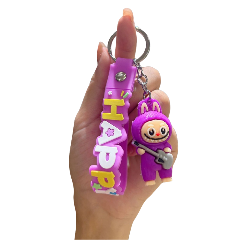 Labubu Guitar Rocking Horse Keychain Cute Silicone Cartoon Bag Charm Pendant