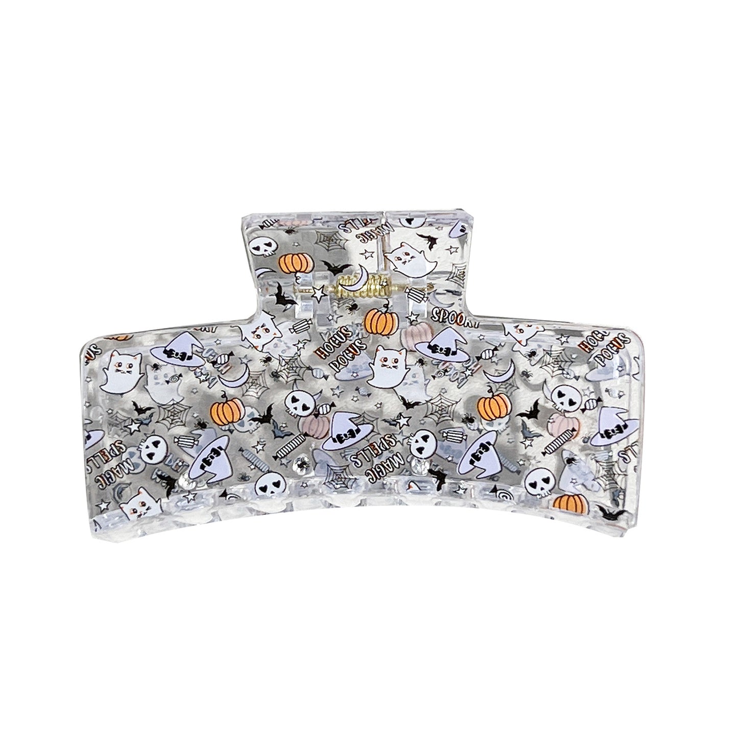 Halloween Pumpkin Bat Print Hair Claw Clip Square Shark Jaw Clip for Bun & Updo Hairstyles