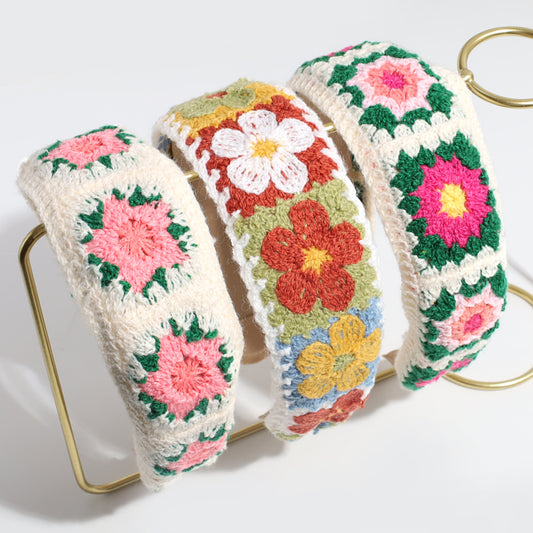 Girl's Floral Embroidery Knit Headband Hair Accessory
