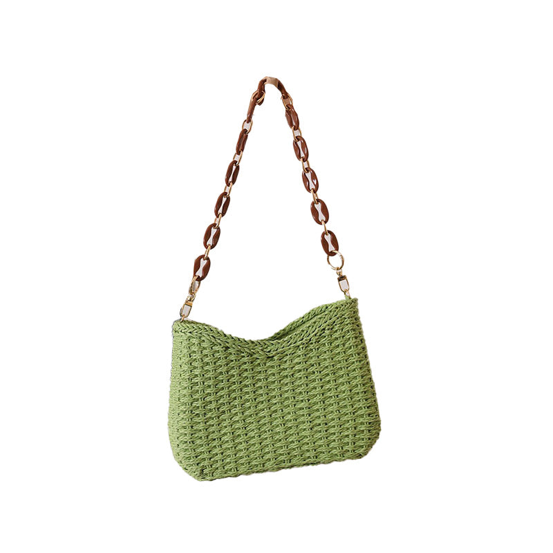 Boho Woven Shoulder Bag New Solid Color Straw Girls Women