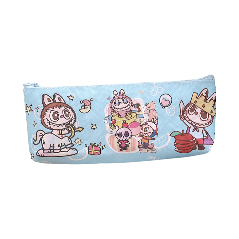 LABUBU Kids' Pencil Case Double-Sided Printed PU Zipper Pouch for School Supplies