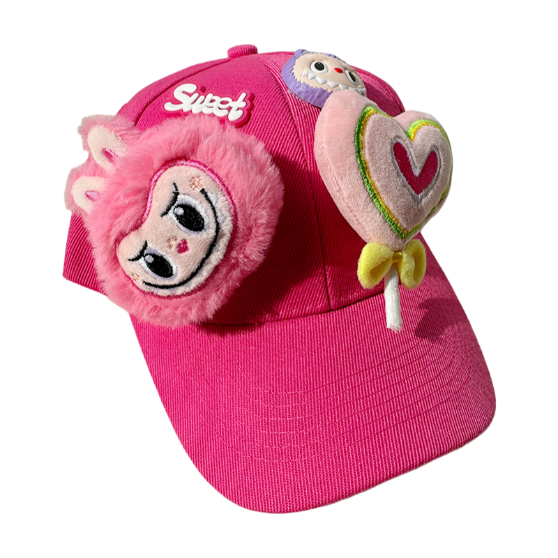 Labubu Plush Decor Cartoon Animal Silicone Baseball Cap – Parent-Child Sun Hat with Wide Brim