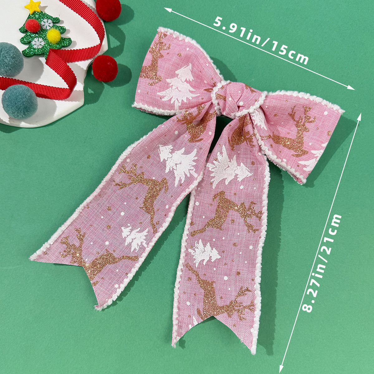 Christmas Gold Reindeer & Christmas Tree Bow Hair Clip – Festive Holiday Party Sweet Hair Accessory