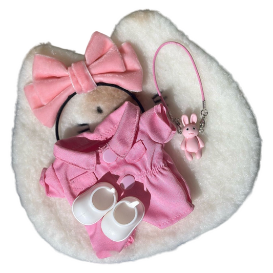 17cm Labubu Pink Overall Headwear Pendant Shoes Dress Up Changeable Costume