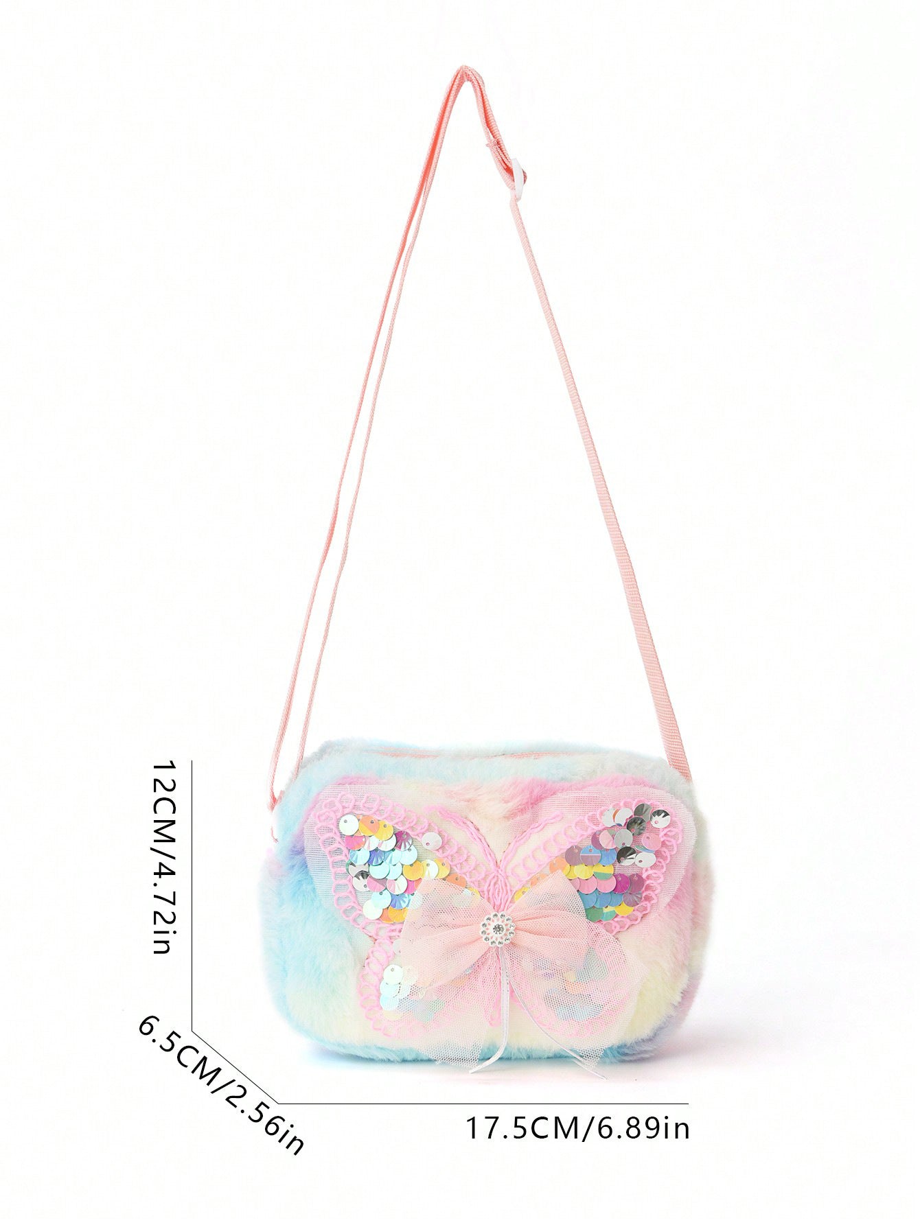 Girls' Plush Crossbody Bag Tie-Dye with Sequin Butterfly Design