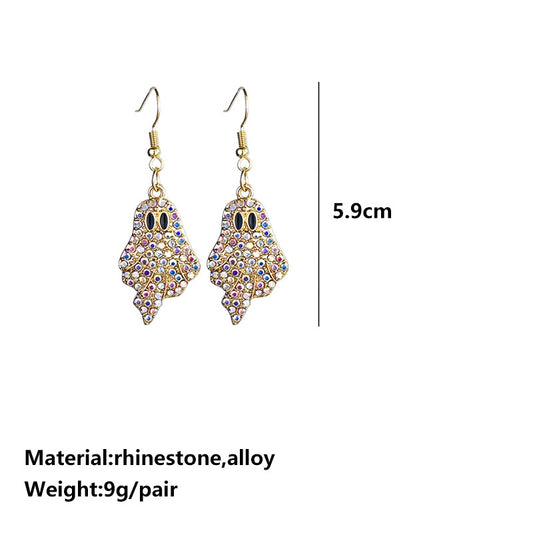 Halloween Pumpkin Ghost Rhinestone Drop Earrings – Sparkling Multicolor Crystal Metal Dangles