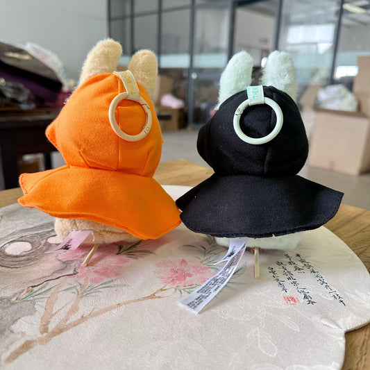 Halloween Pumpkin Hooded Cloak Outfit for Labubu Doll with Mini Broom Dress Up