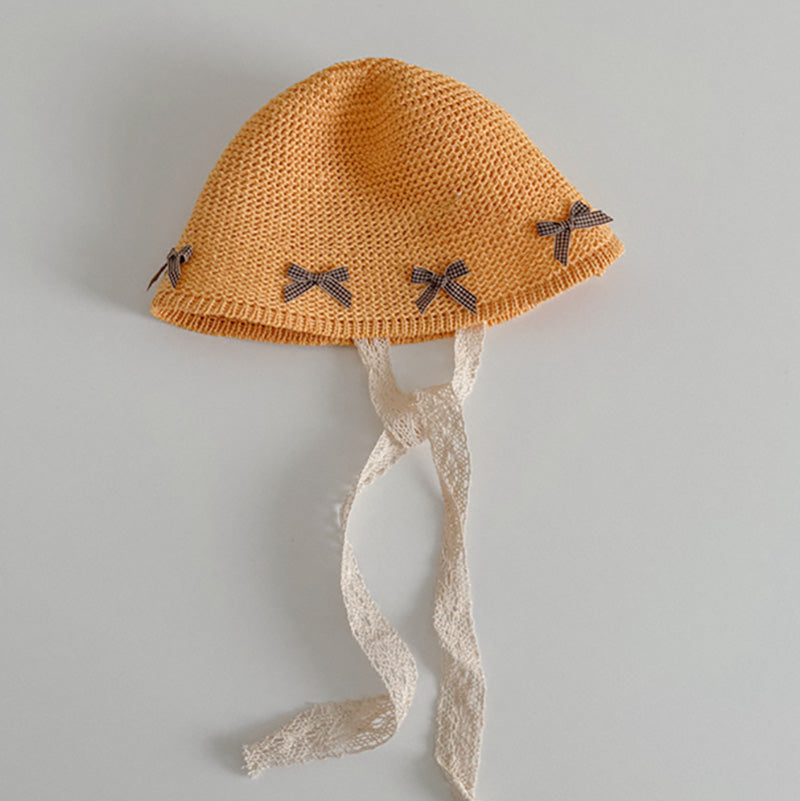 Kids Lace Bow Tie Sun Hat Summer Beach Fisherman Cap