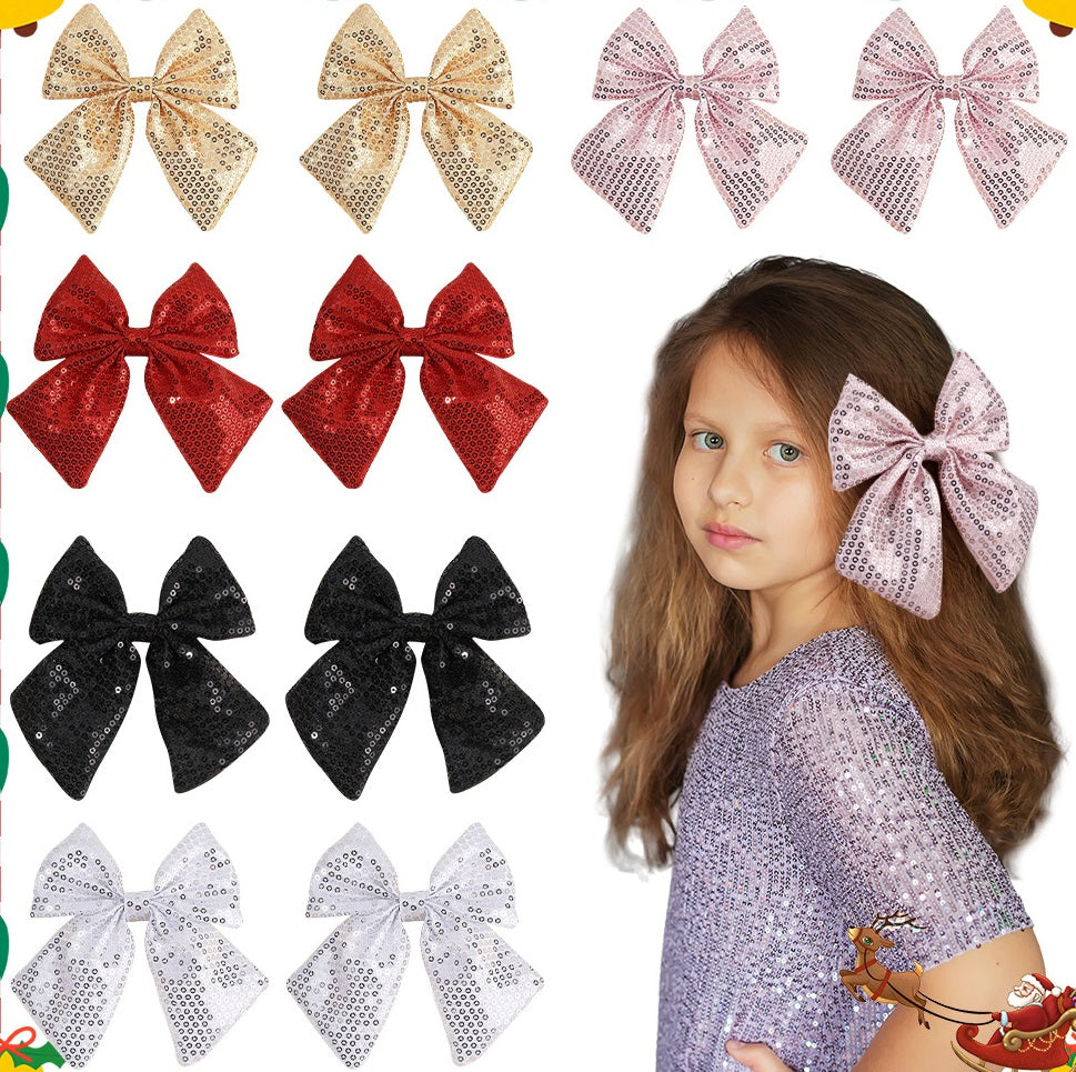 Christmas Bow Hair Clips – Solid Pearl Glitter Bow Barrettes for Girls