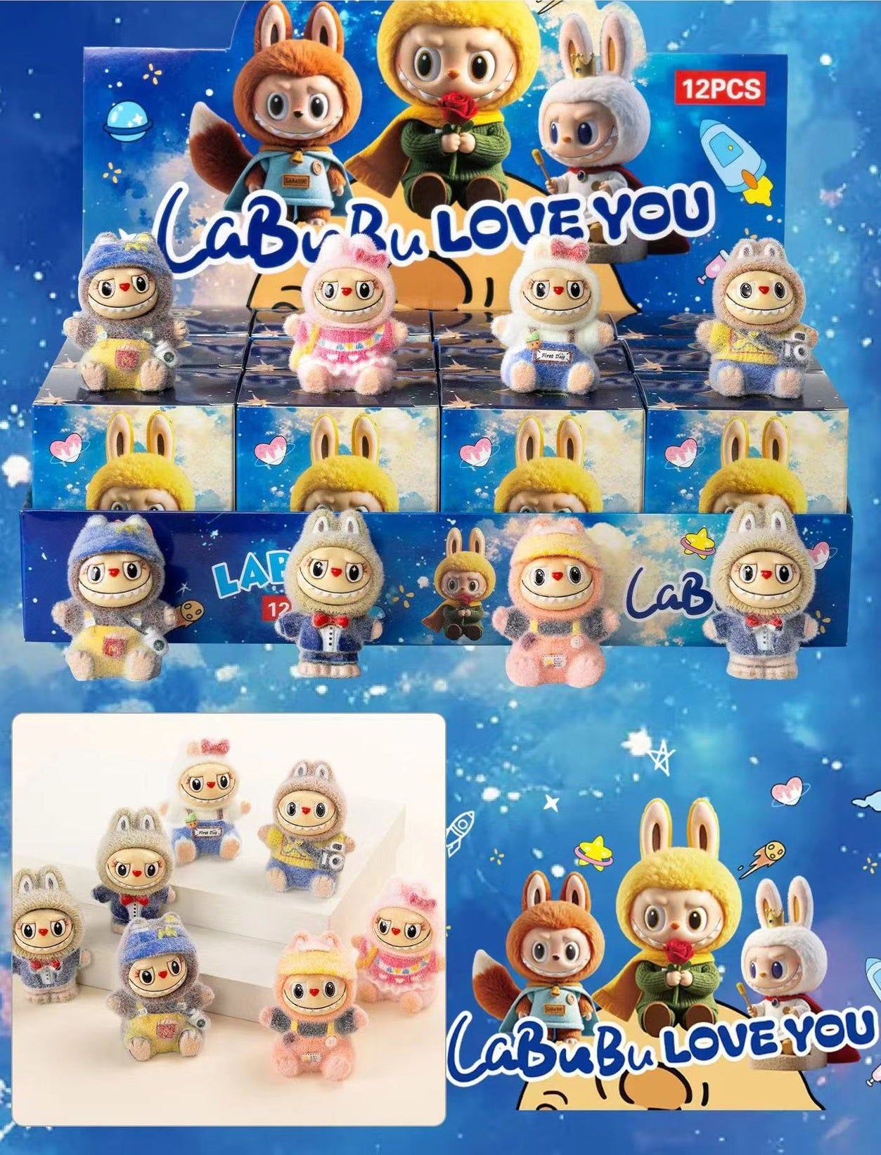 Labubu Flocked Vinyl Figure Halloween Collectible Toy Blind Box Surprise Trendy Desk Decor 12Pcs