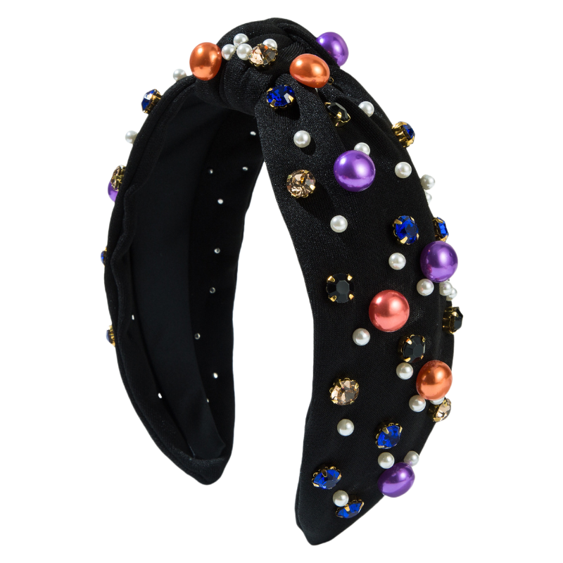 Halloween Fall Pumpkin Corn Candy Headband Seed Beads Rhinestones Pearl Knot