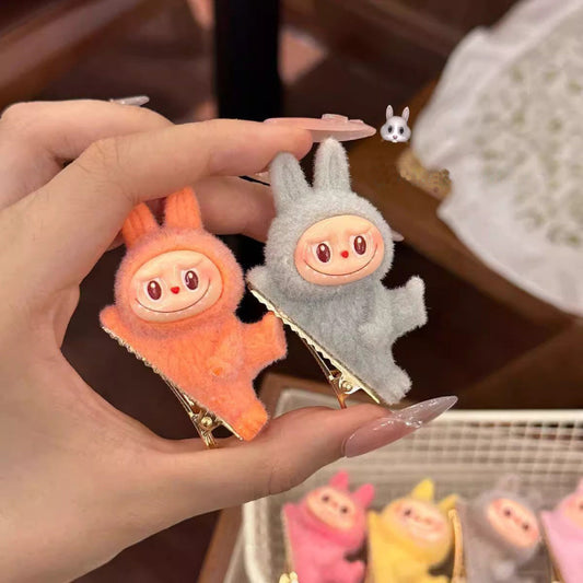 Dopamine Color Labubu Hair Clip Cartoon Lying Doll Alligator Clip for Bangs and Side Hair