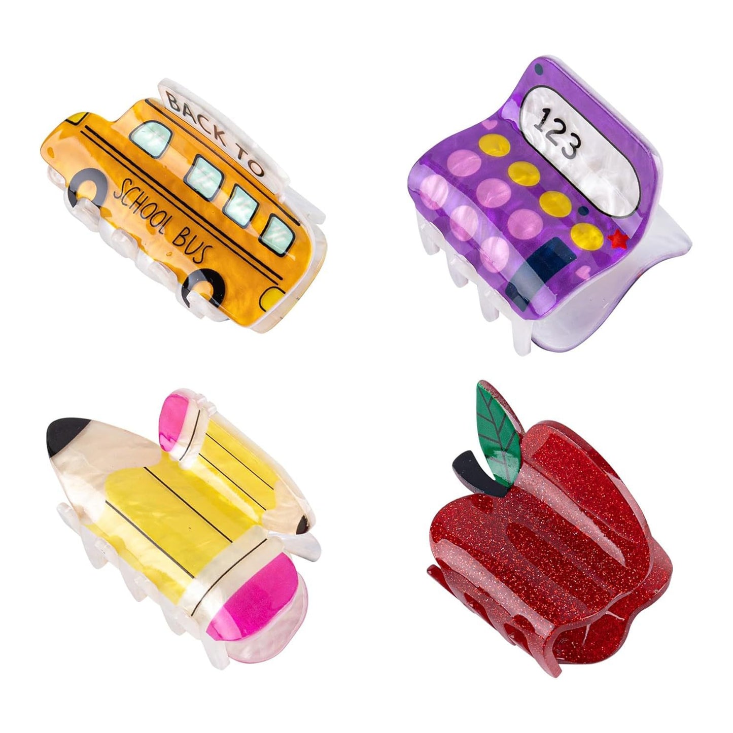 Cute Apple & School Bus Hair Claw Clips – Back-to-School Cartoon Hair Accessories