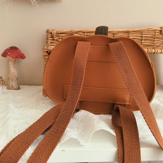 Fall Autumn Pumpkin Textured Leather Backpack Bag for Boys & Girls