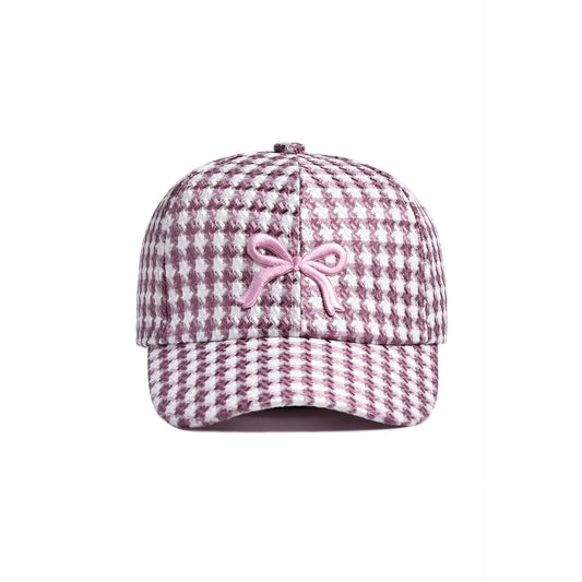 Kids Girl's Houndstooth Bow Embroidery Baseball Cap For Trips