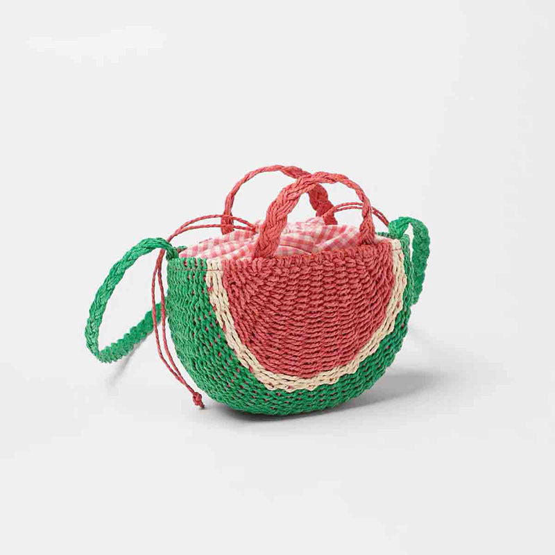 Embroidered Watermelon Straw Crossbody Beach Bag for Vacation