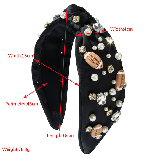 Thanksgiving Fall Autumn American Football Headband Seed Beads Rhinestones Pearl Knot