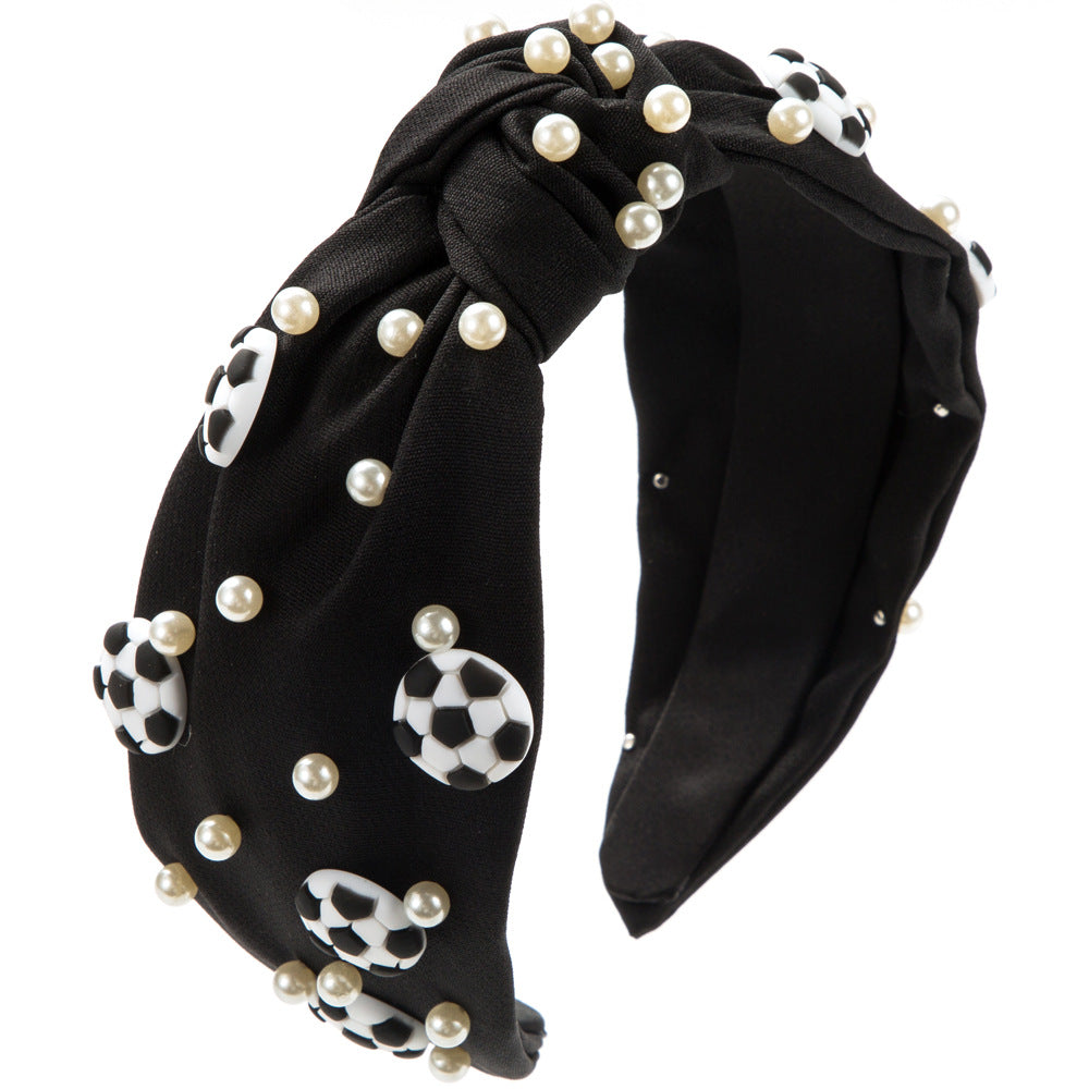 Sporty Knot Headband with Football Pearl & Wide Band Design
