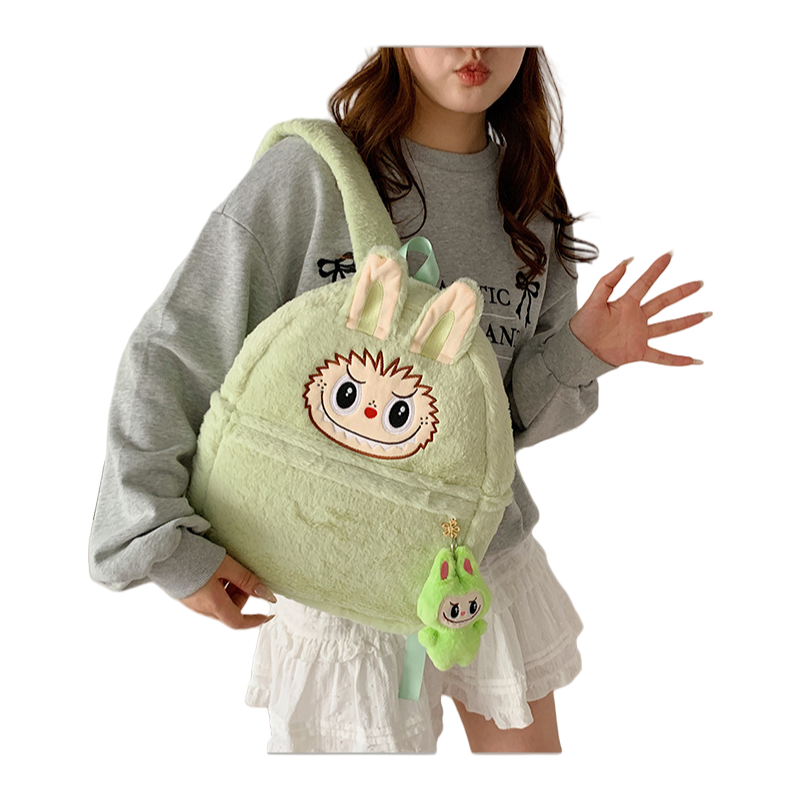 Kids Girls Labubu Plush Backpack Large-capacity Character Doll School Bag With Charm