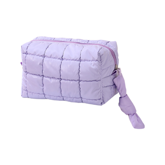 Octagon Makeup Bag Puffed Travel Cosmetic Case with Zipper Elegant Solid Color