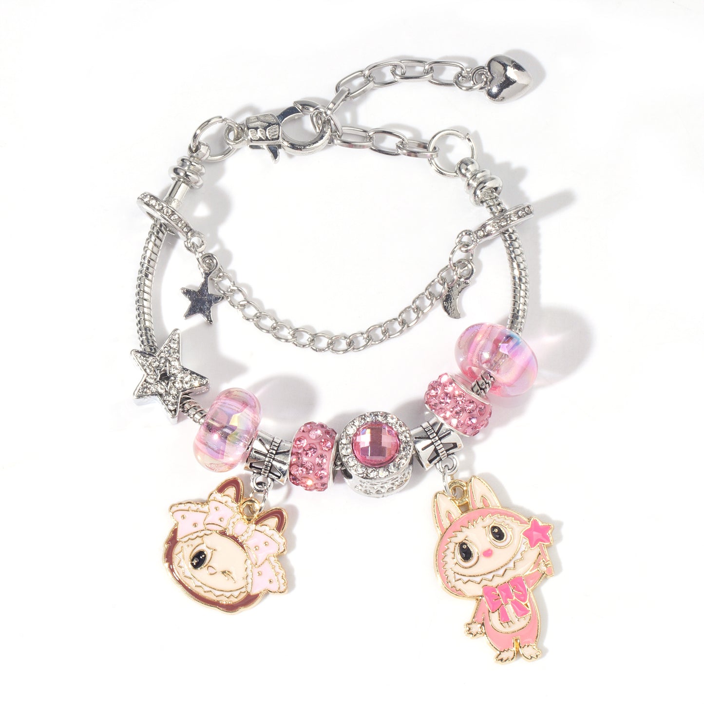 Labubu Beaded Charm Bracelet, Cartoon DIY Alloy Hand Chain for Women, Multiple Colors Available