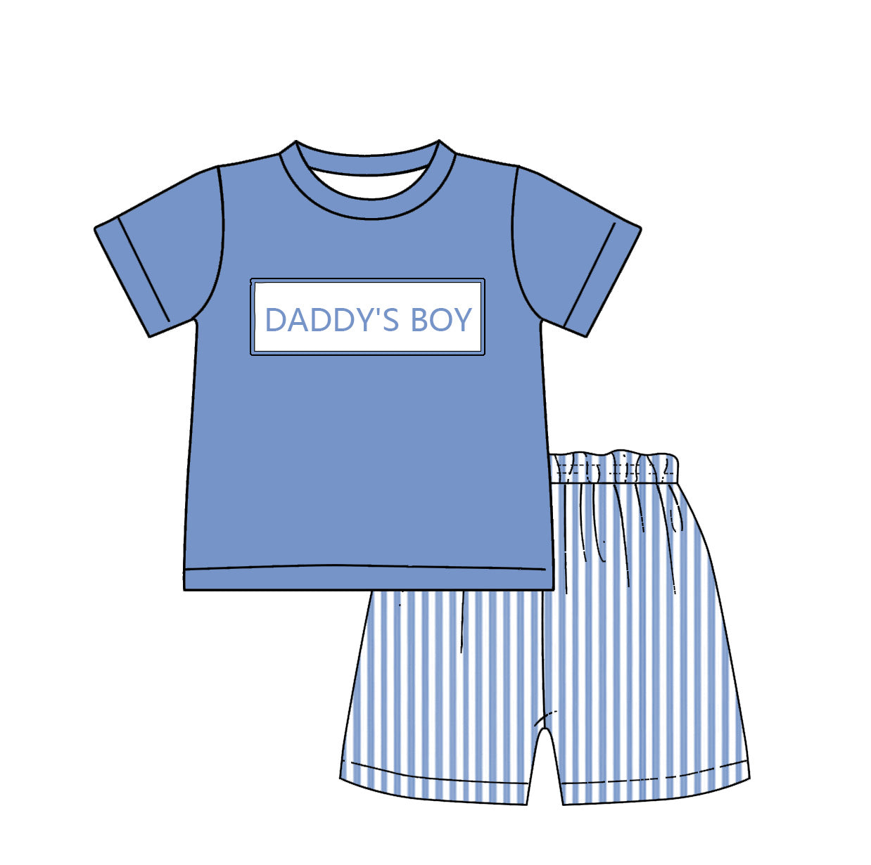 Father's Day Smocked "DADDY'S BOY" Blue Stripes Short Set