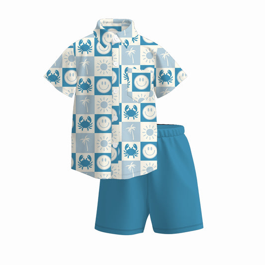 Boys Summer Sea Crab Bus Polo Shirt Short Set