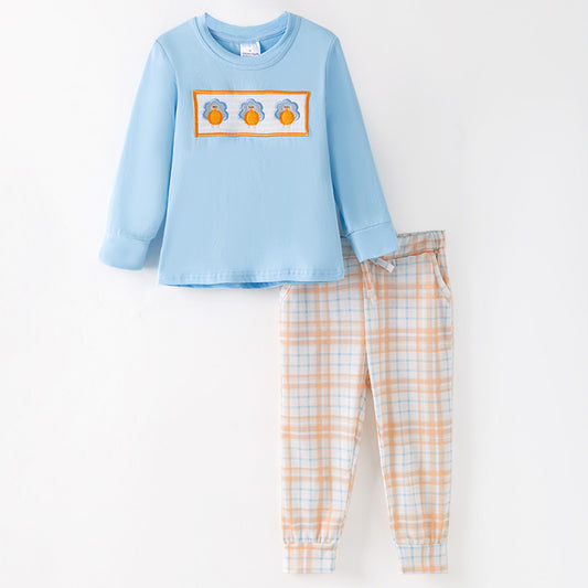 Thanksgiving Boys Smocked Outfit Set – Turkey Embroidery Sibling Collection