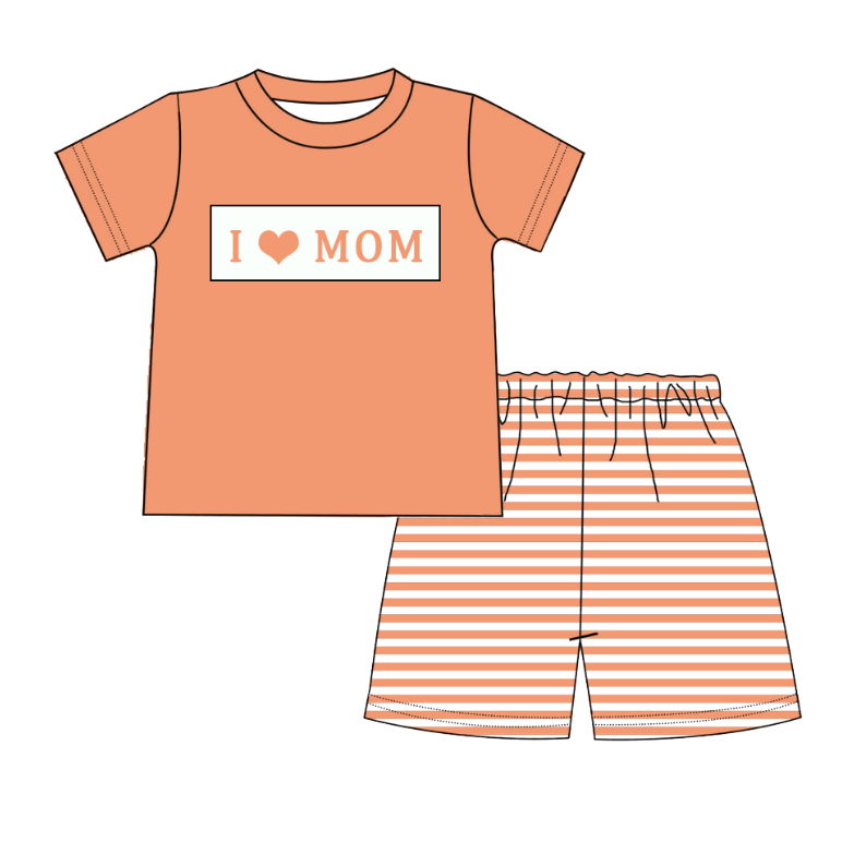 Kids Fall I LOVE MAMA Embroidery Orange Floral Sibling Clothes